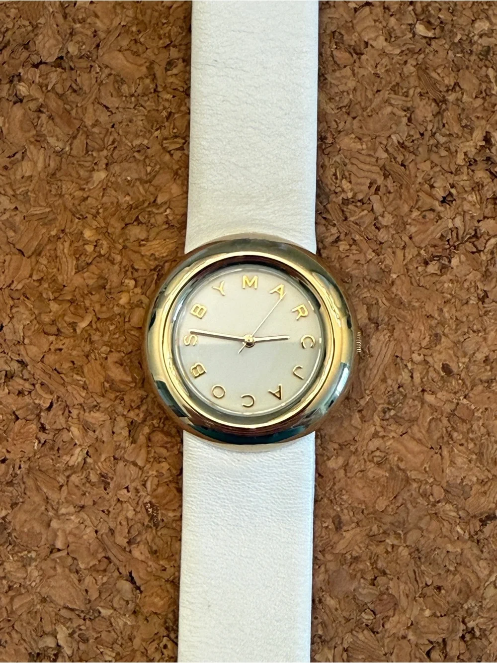 EUC Marc By Marc Jacobs Gold Tone Watch with White Strap MBM8556